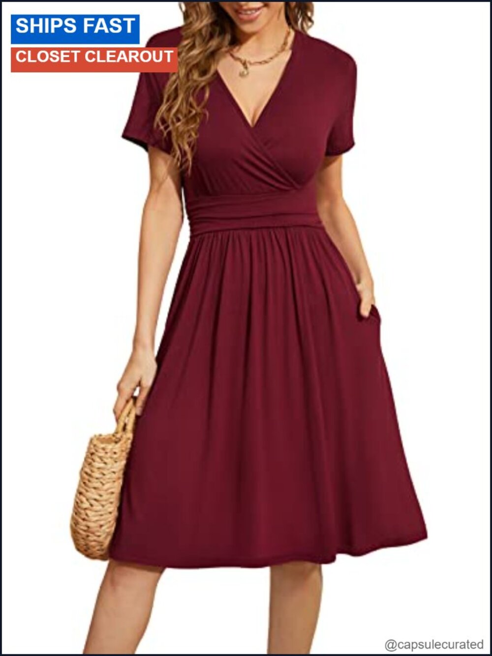 Women's Floral Summer Casual Dress Short Sleeve V-Neck A-Line with Pockets